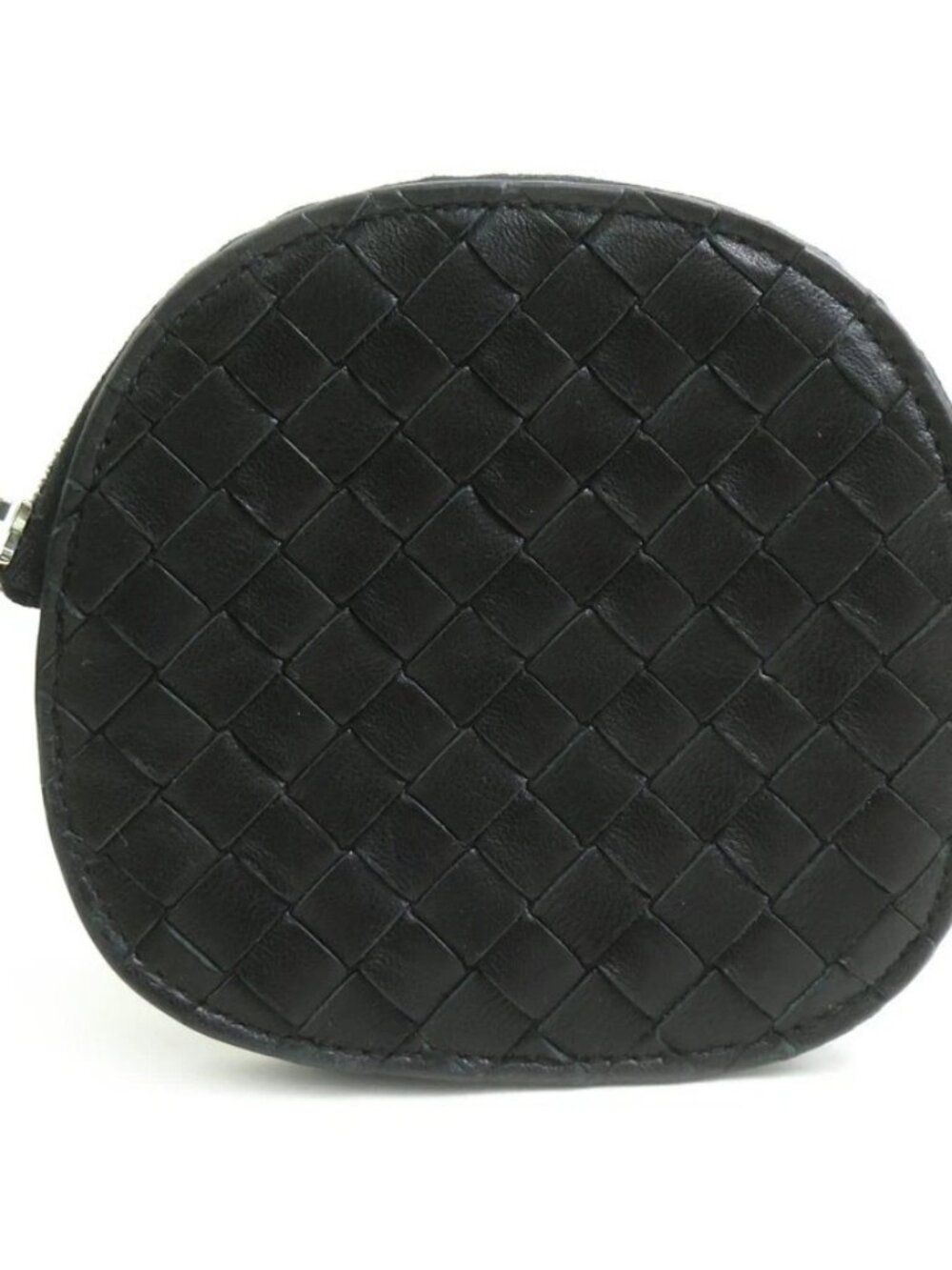 BOTTEGAVENETA Intrecciato Coin Purse Case Black Leather/Silvertone